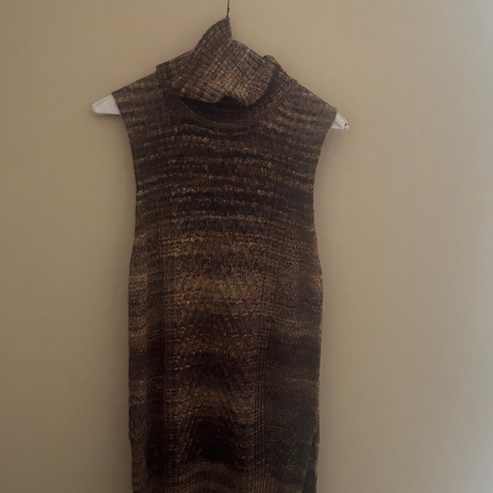 Cato Brown Multi Sleeveless Cowl Turtleneck Sweater Dress